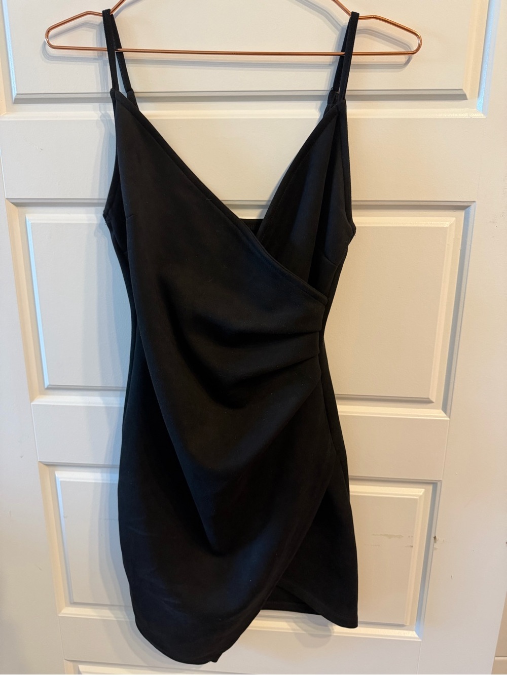 Black Spaghetti Strap Wrap Mini Dress